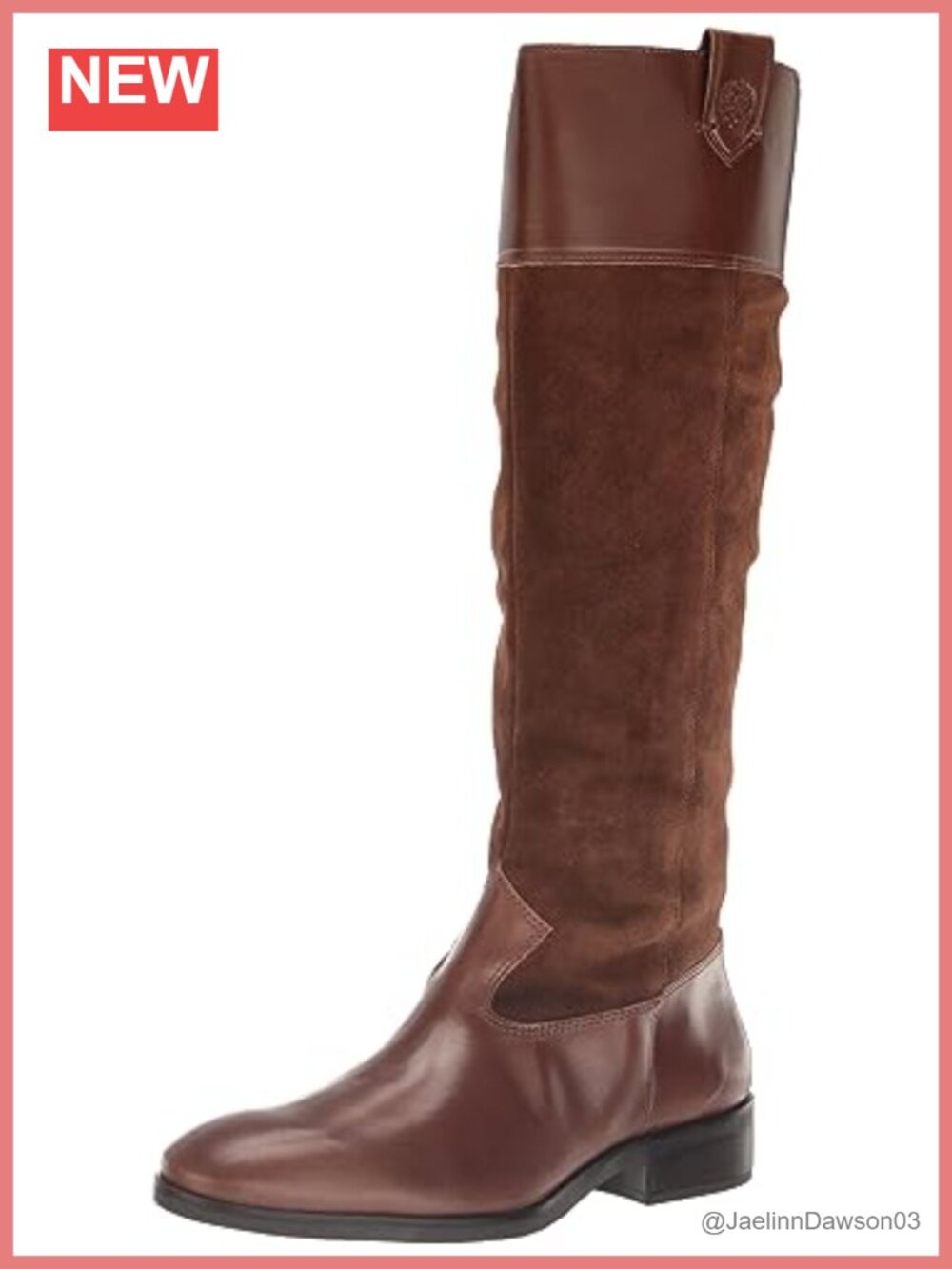 Knee High Leather Boots with Zipper Closure, Almond Toe, Block Heel